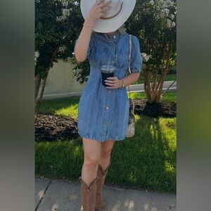 Missguided Light Blue Denim Button-Up Dress